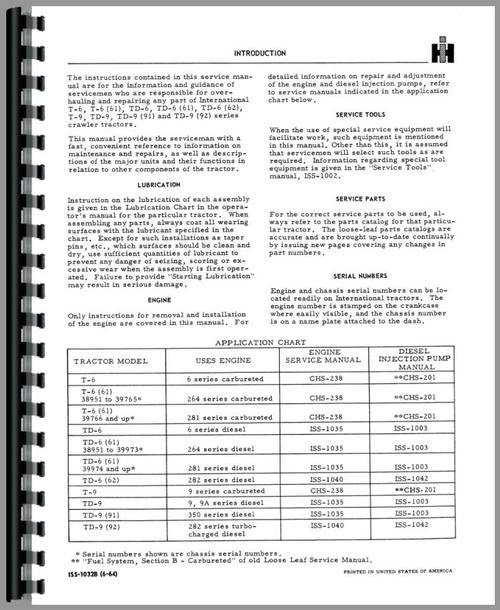 Service Manual for International Harvester T9 Crawler Sample Page From Manual