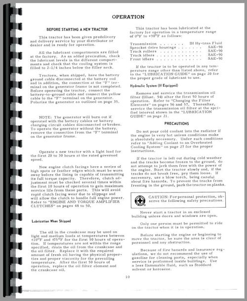 Operators Manual for International Harvester T340A Crawler Sample Page From Manual