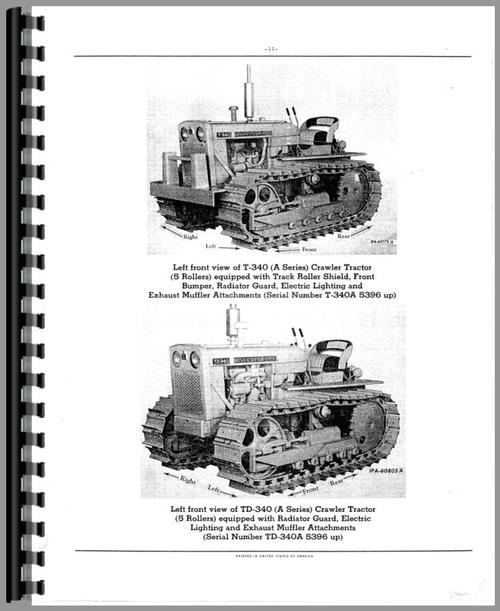 Parts Manual for International Harvester T340A Crawler Sample Page From Manual
