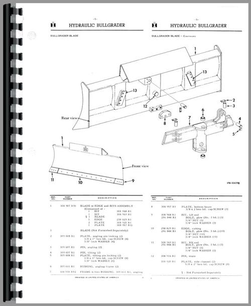 Parts Manual for International Harvester T340 Crawler Sample Page From Manual