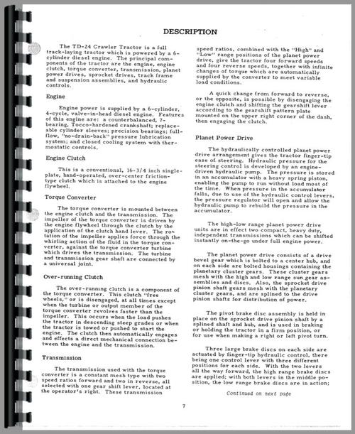Operators Manual for International Harvester TD24 Crawler Sample Page From Manual