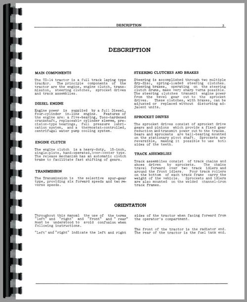 Operators Manual for International Harvester TD14 Crawler Sample Page From Manual