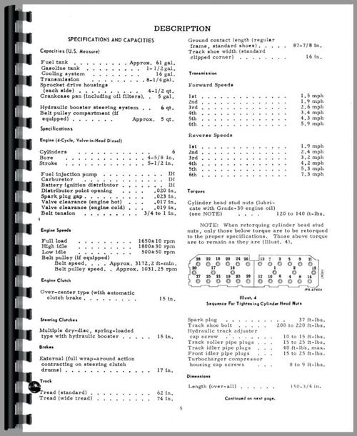Operators Manual for International Harvester TD15 Crawler Sample Page From Manual