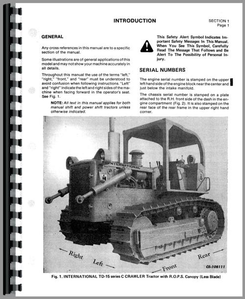 Operators Manual for International Harvester TD15C Crawler Sample Page From Manual