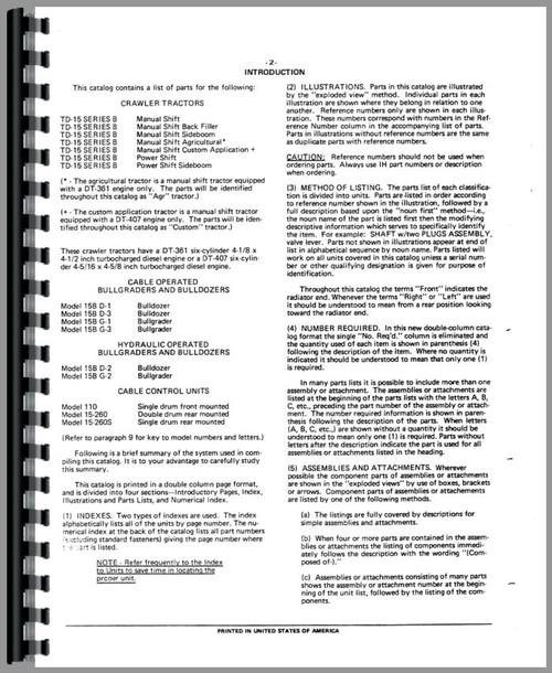 Parts Manual for International Harvester TD15B Crawler Sample Page From Manual