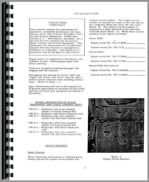 Operators Manual for International Harvester TD15B Crawler Sample Page From Manual