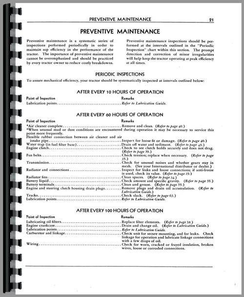 Operators Manual for International Harvester TD18 Crawler Sample Page From Manual