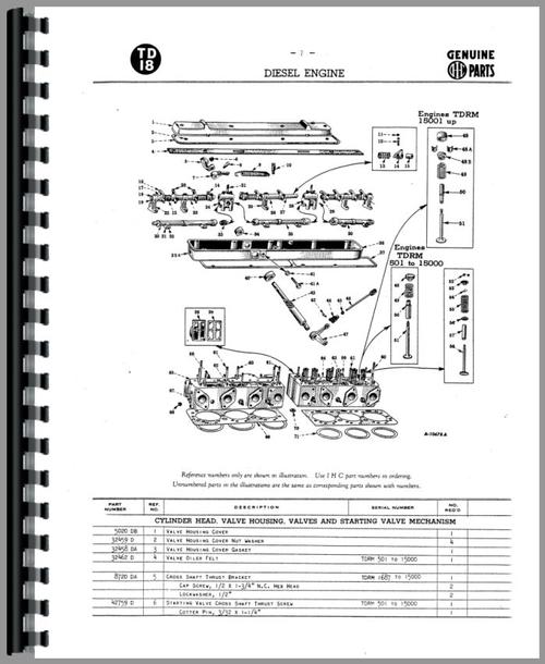 Parts Manual for International Harvester TD18 Crawler Sample Page From Manual