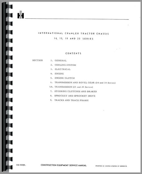 Service Manual for International Harvester TD18A Crawler Sample Page From Manual