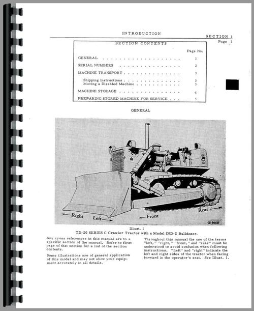 Operators Manual for International Harvester TD20C Crawler Sample Page From Manual