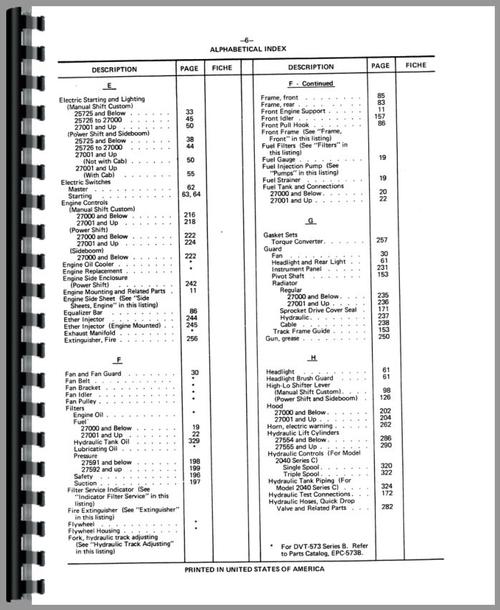 Parts Manual for International Harvester TD20C Crawler Sample Page From Manual