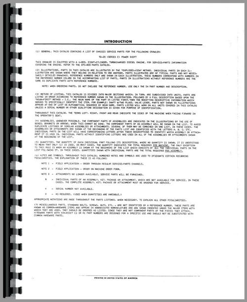 Parts Manual for International Harvester TD20E Crawler Sample Page From Manual
