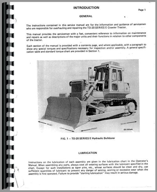 Service Manual for International Harvester TD20E Crawler Sample Page From Manual