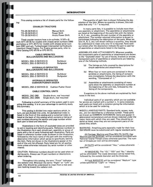 Parts Manual for International Harvester TD25C Crawler Sample Page From Manual