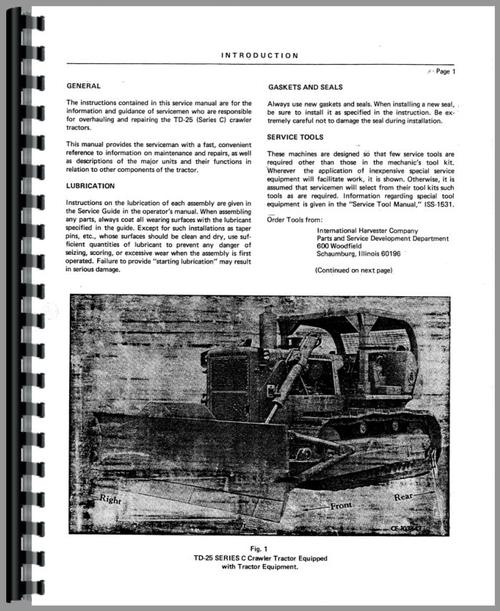 Service Manual for International Harvester TD25C Crawler Sample Page From Manual