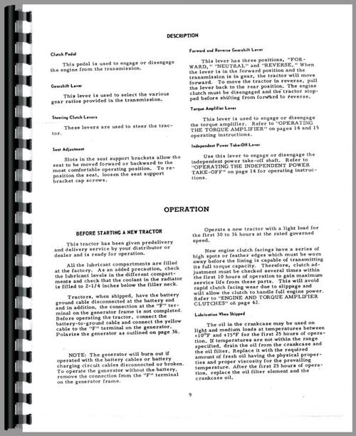 Operators Manual for International Harvester TD340 Crawler Sample Page From Manual