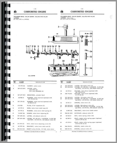 Parts Manual for International Harvester TD340 Crawler Sample Page From Manual