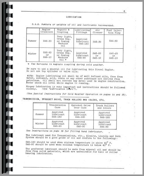 Operators Manual for International Harvester TD40 Crawler Sample Page From Manual