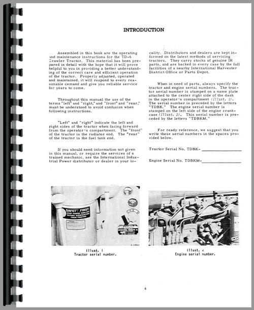 Operators Manual for International Harvester TD6 Crawler Sample Page From Manual
