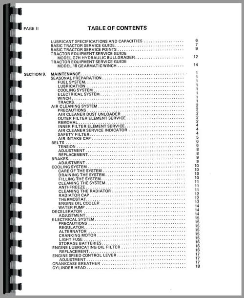 Operators Manual for International Harvester TD7E Crawler Sample Page From Manual