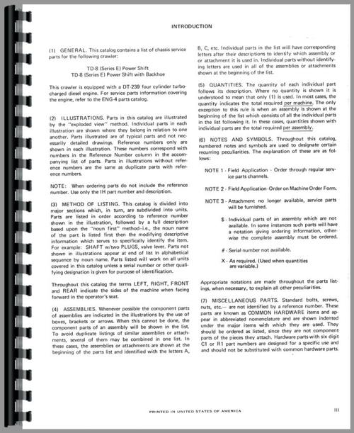 Parts Manual for International Harvester TD8E Crawler Sample Page From Manual