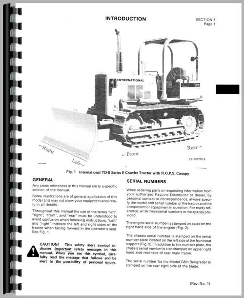 Operators Manual for International Harvester TD8E Crawler Sample Page From Manual