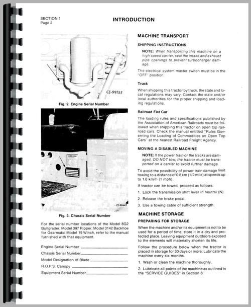 Operators Manual for International Harvester TD8E Crawler Sample Page From Manual