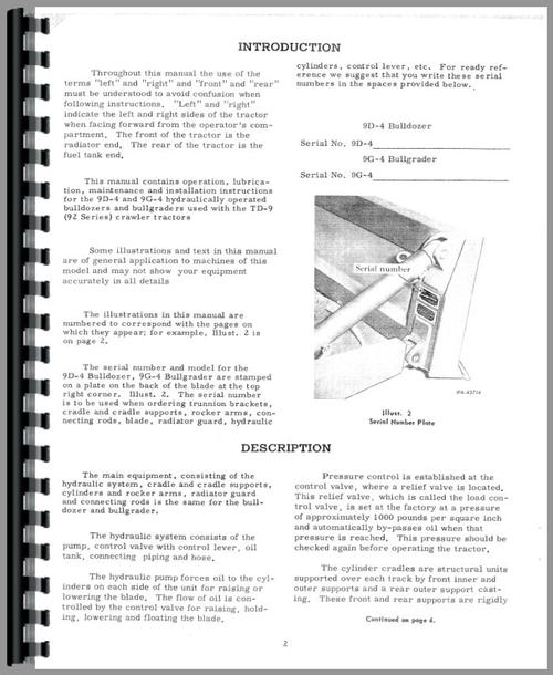 International Harvester TD9 Crawler Bulldozer Attachment Operators Manual