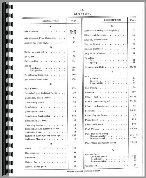 Parts Manual for International Harvester TD9 Crawler Sample Page From Manual