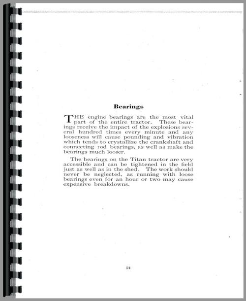 Service Manual for International Harvester Titan 10-20 Tractor Sample Page From Manual