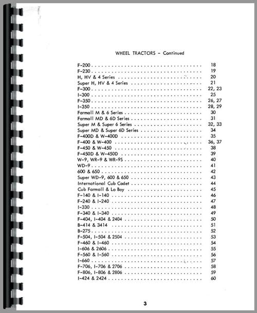 Service Manual for International Harvester All Tractor Tune -Up Specs Sample Page From Manual