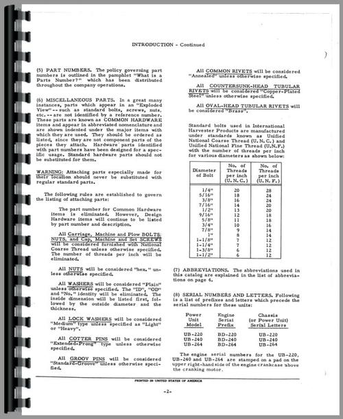 Parts Manual for International Harvester UB240 Power Unit Sample Page From Manual