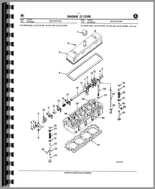 Parts Manual for International Harvester UC135B Power Unit Sample Page From Manual