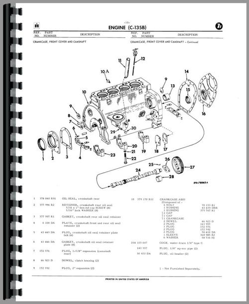 Parts Manual for International Harvester UC135B Power Unit Sample Page From Manual