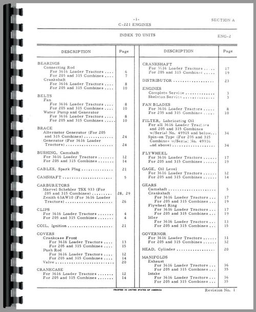 Parts Manual for International Harvester UC221 Power Unit Sample Page From Manual
