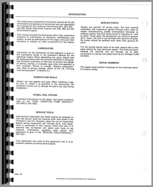 Service Manual for International Harvester UC291 Power Unit Sample Page From Manual