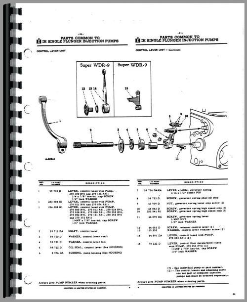 Parts Manual for International Harvester UD264 Power Unit Fuel Injection Pump Sample Page From Manual