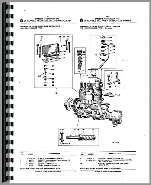Parts Manual for International Harvester UD264 Power Unit Fuel Injection Pump Sample Page From Manual
