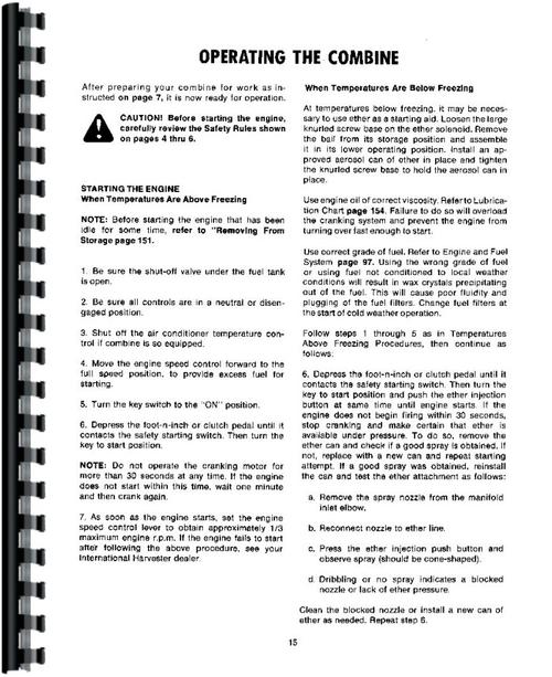 Operators Manual for International Harvester 715 Combine Sample Page From Manual