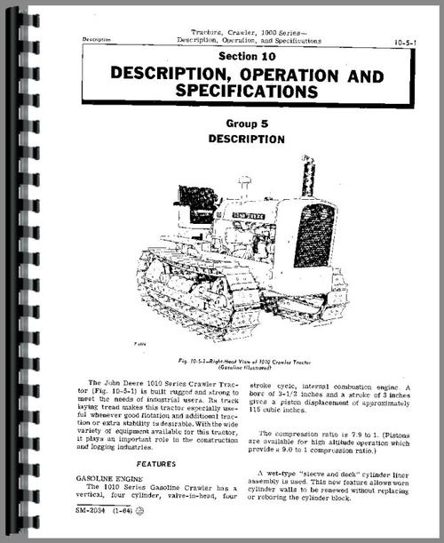 Service Manual for John Deere 1010 Crawler Sample Page From Manual