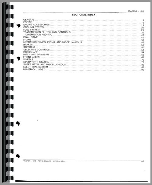 Parts Manual for John Deere 1010 Tractor Sample Page From Manual