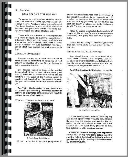 Operators Manual for John Deere 1020 Tractor Sample Page From Manual