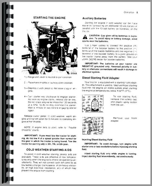 Operators Manual for John Deere 1030 Tractor Sample Page From Manual