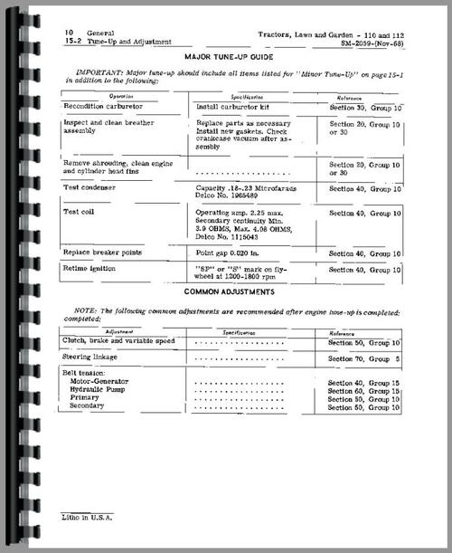 Service Manual for John Deere 110 Lawn & Garden Tractor Sample Page From Manual