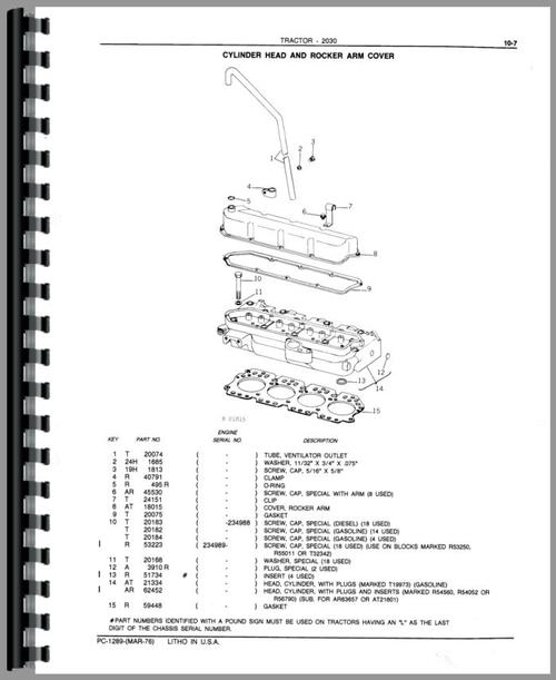 Parts Manual for John Deere 1830 Tractor Sample Page From Manual