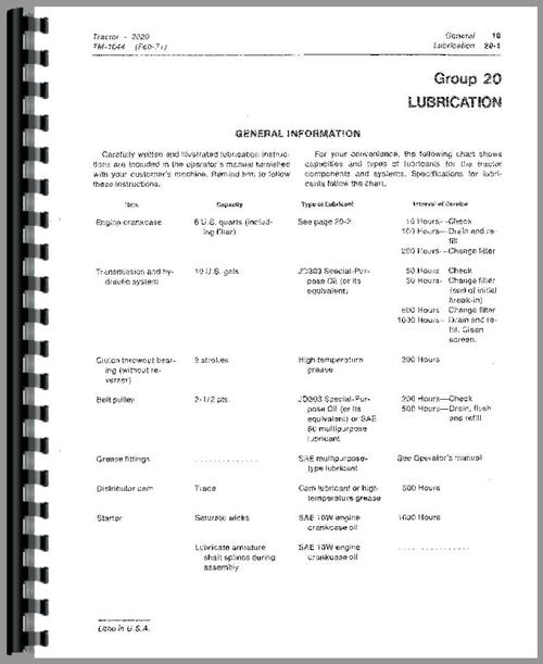 Service Manual for John Deere 2020 Tractor Sample Page From Manual