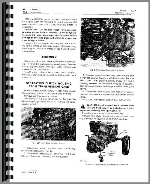 Service Manual for John Deere 2030 Tractor Sample Page From Manual