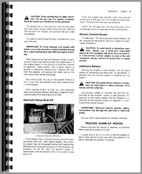 Operators Manual for John Deere 2030 Tractor Sample Page From Manual