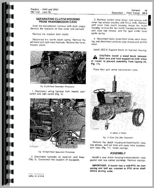 Service Manual for John Deere 2440 Tractor Sample Page From Manual