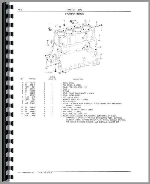 Parts Manual for John Deere 2640 Tractor Sample Page From Manual